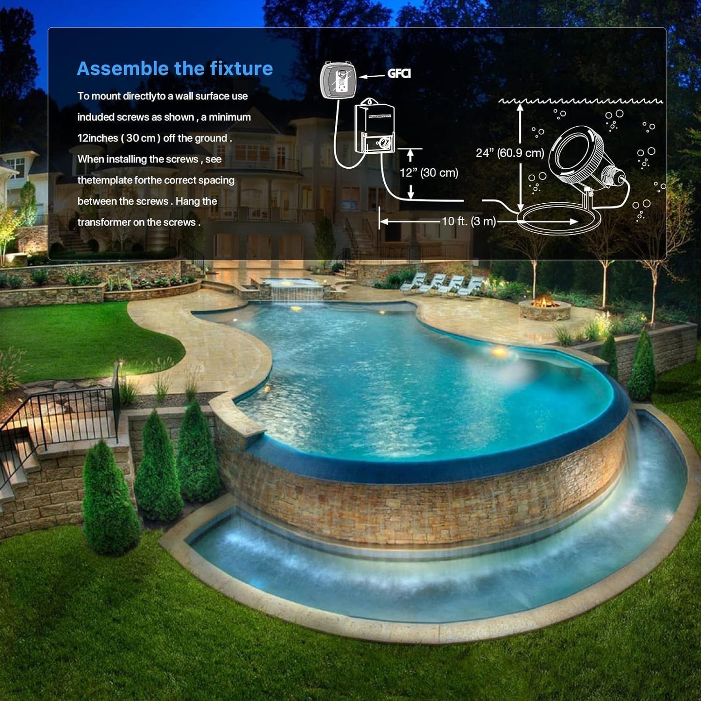 GOODSMANN Landscape Lights 4PK Low Voltage Pond Lights Led Underwater 12V AC Underwater Lights for Fountain Warm White 5.4W 135 Lumen Submersible Led Lights Work with Low Voltage Transformers