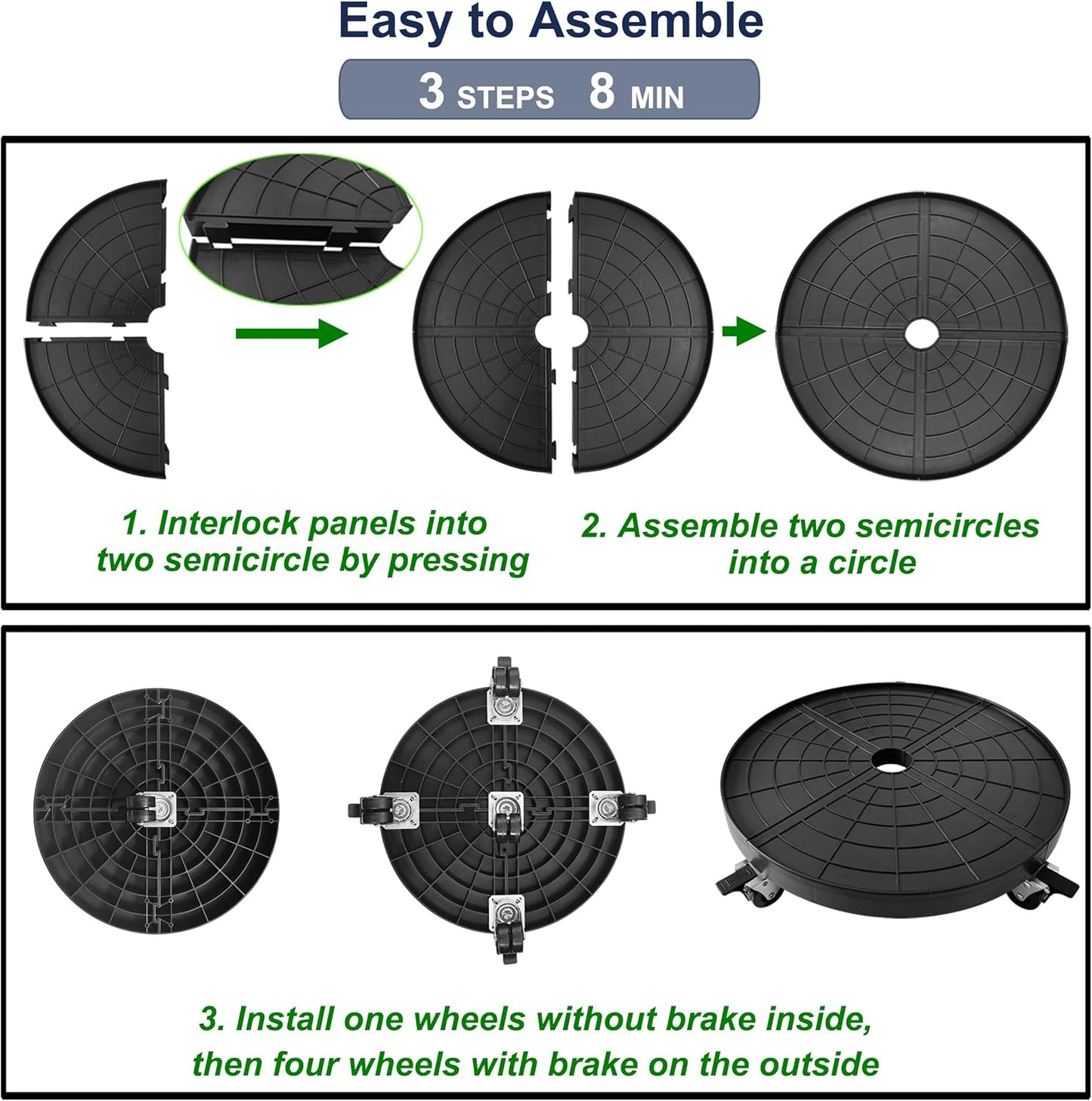 16 Inch Plant Caddy with Wheels Outdoor Indoor 2 Pack, Large Rolling Plant Stand for 500lb Heavy Duty Flower Pots, Round Plant Rollers Lockable Potted Planter Dolly, Black