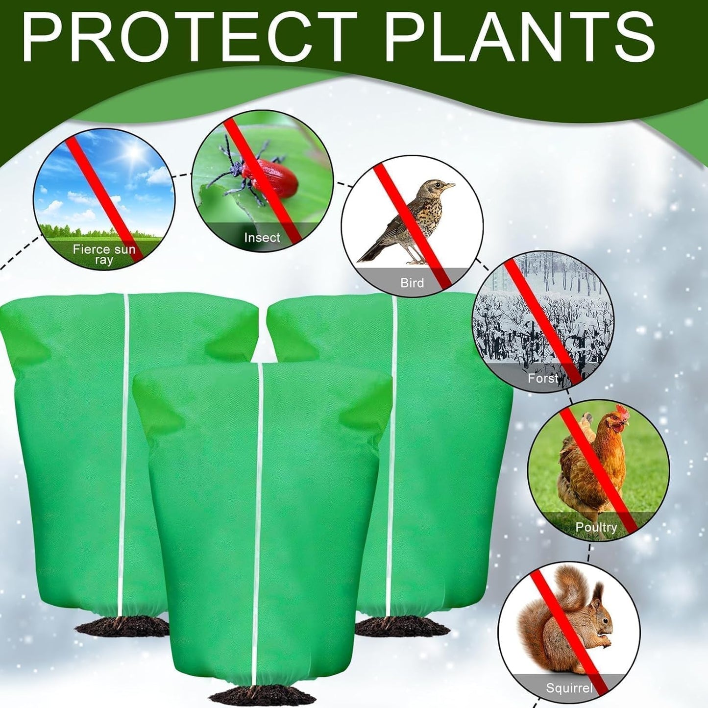 4 Pcs Plant Covers Frost Protection Bag 71" x 47" Winter Reusable Plants Jacket with Drawstring Shrub Protection Wraps Bags Frost Blanket for Winter Outdoor Garden Plants