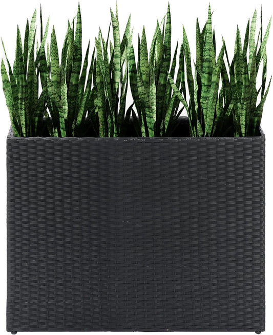 LEWIS&WAYNE Tall Planters for Outdoor Plants Handmade Wicker Large Rectangular Block Planter Box with Removable Liners Modern Planter for Indoor Outdoor Patio Deck - Black