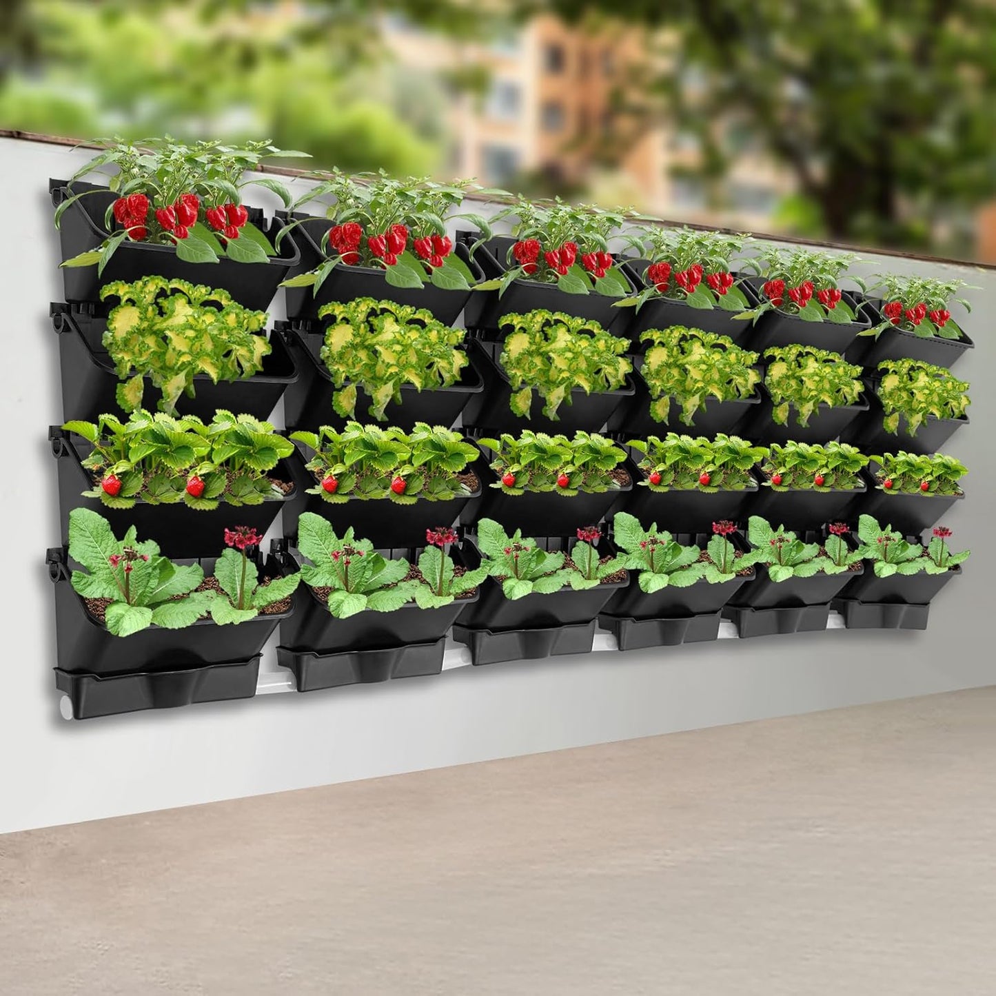 24 Pack Self Watering Wall Mounted Planter, Indoor and Outdoor Vertical Planter Wall Mounted Planter for Patio Outdoor Decor with Drainage Holes, Vertical Garden Planters for Indoor Plants- Black