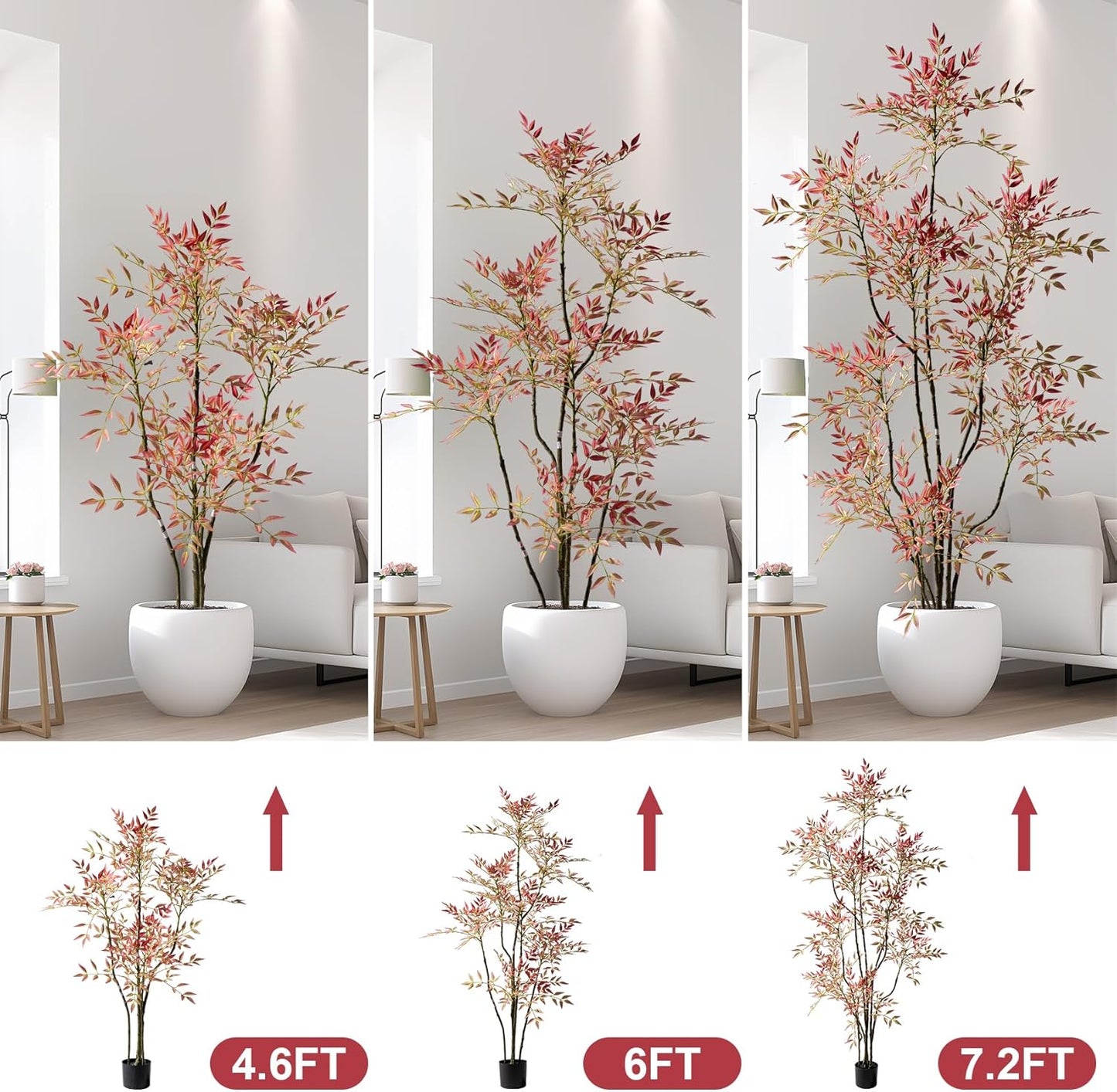 6ft Faux Bamboo Tree Artificial Nandina Tree Artificial Indoor Plants Realistic Fake Potted Tree with 800+ Leaves, Cement Planter - Home Office Decor Perfect for Housewarming Gift Non-Toxic