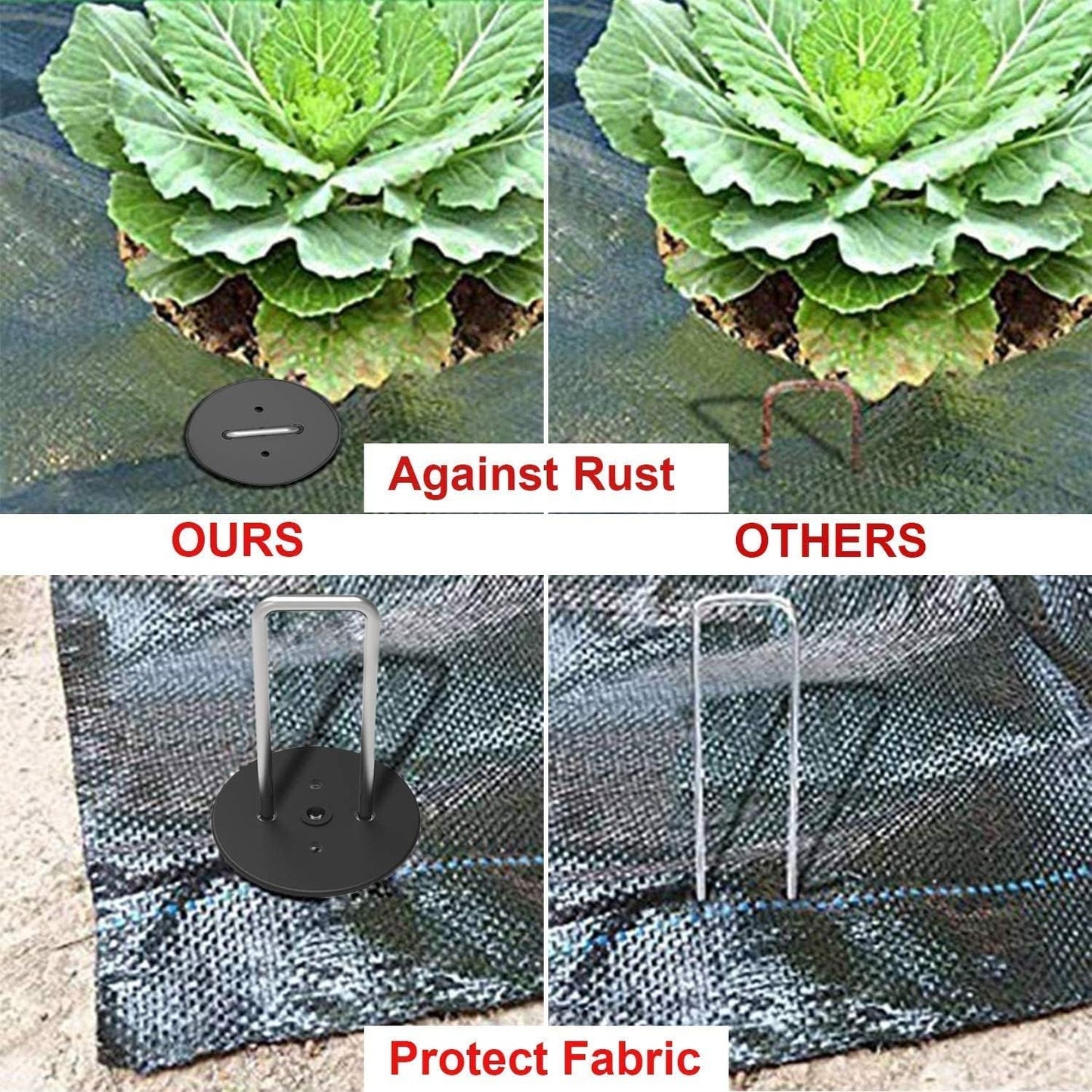 AAGUT 6" Landscape Staples with Gasket 200 Pack, Vapor Barrier Stakes with Washer Caps, Metal Garden Stakes Landscape Fabric Staples for Gardening, Landscaping, Weed Barrier, Sod Fabric Decorations