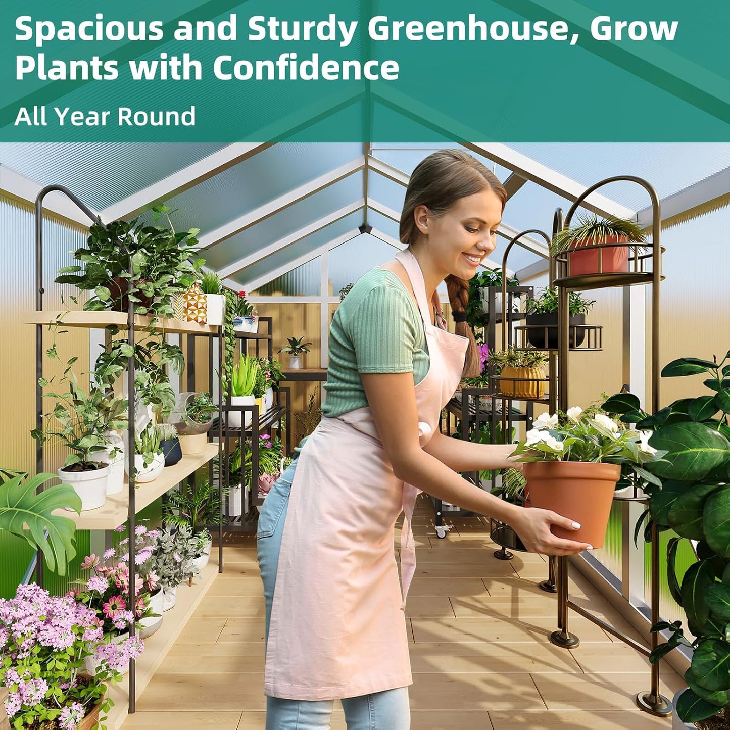 6x10 FT Greenhouse for Outdoors, Large Aluminum Greenhouses with Roof Vent and Quick Setup Structure, Greenhouse Heavy Duty with PC Panels, Walk-in Green Houses for Winter Garden,Backyard,Patio,Lawn