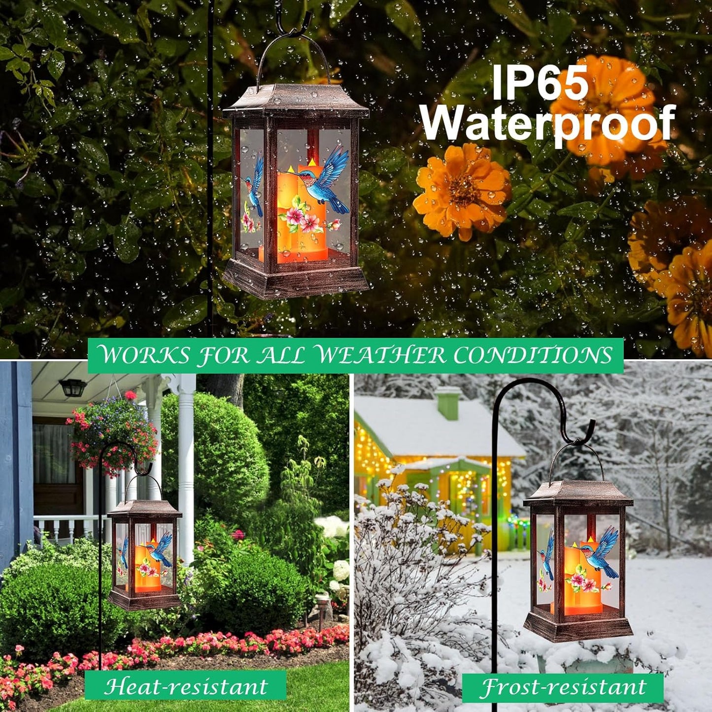 Hummingbird Solar Lanterns Outdoor, Metal Glass Hanging Solar Lights, Gardening Gifts for Mom Women Mother's Day, Waterproof Garden Decor Decorative Lights for Outside Yard Porch Patio Decorations