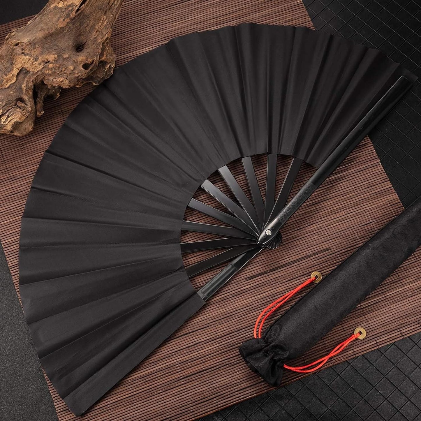 Maitys 2 Packs Large Clap Fans for Line Dancing Large Chinese Folding Hand Fans for Men and Women, Festival, Tai Ji, Kungfu, Martial Art, Gifts (Black and White)