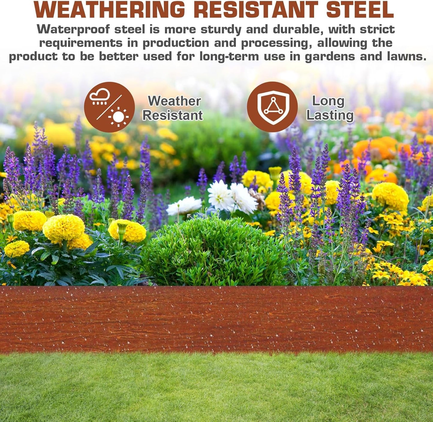 42 Inch Cor-Ten Steel Landscape Edging, 7.9 Inch Hammer in Metal Landscape Edging, Garden Edging for Lawn, Pathway, Yard