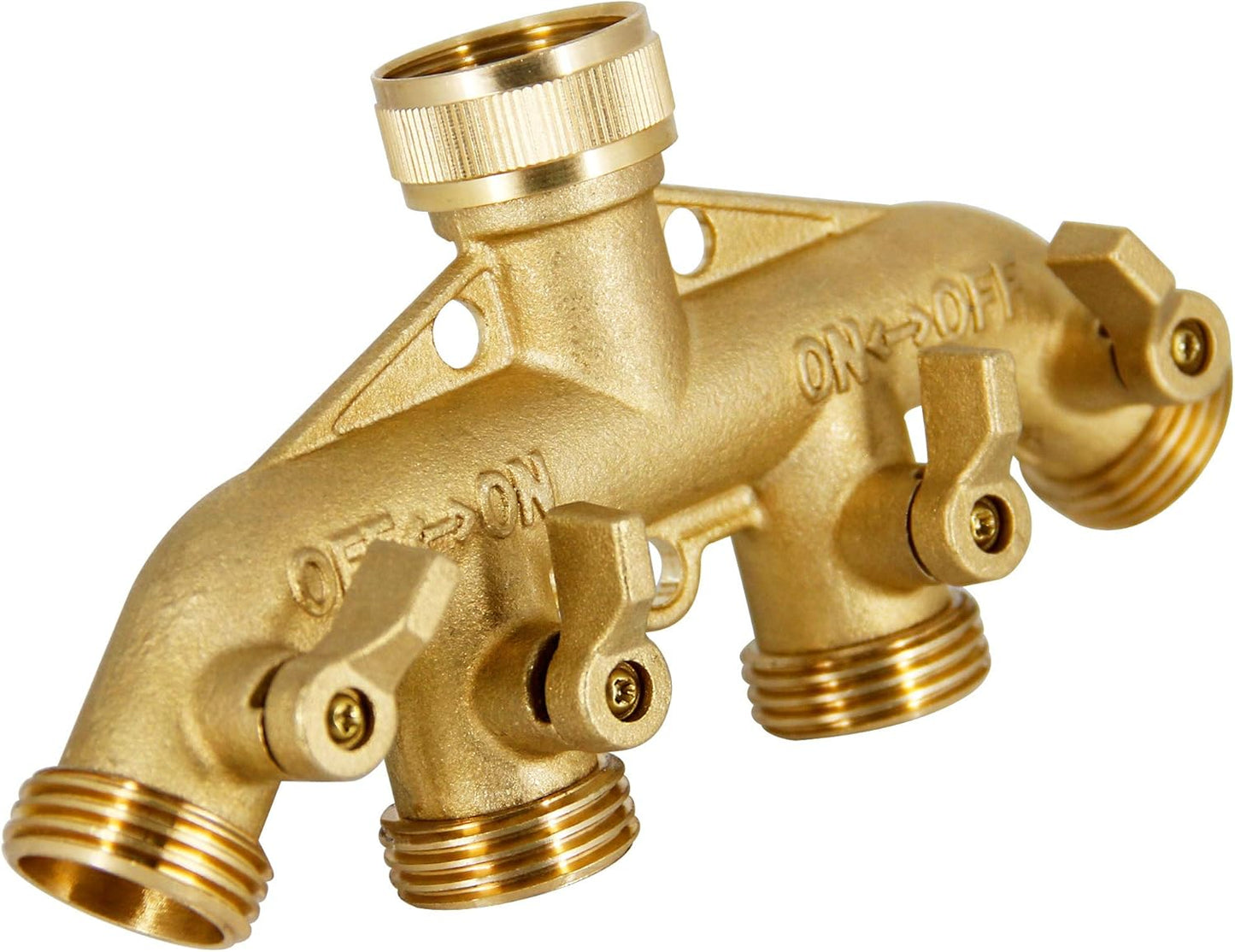 4 Way Brass Hose Splitter, 3/4" Heavy-Duty Brass Garden Hose Splitter, Garden Hose Adapter Connector