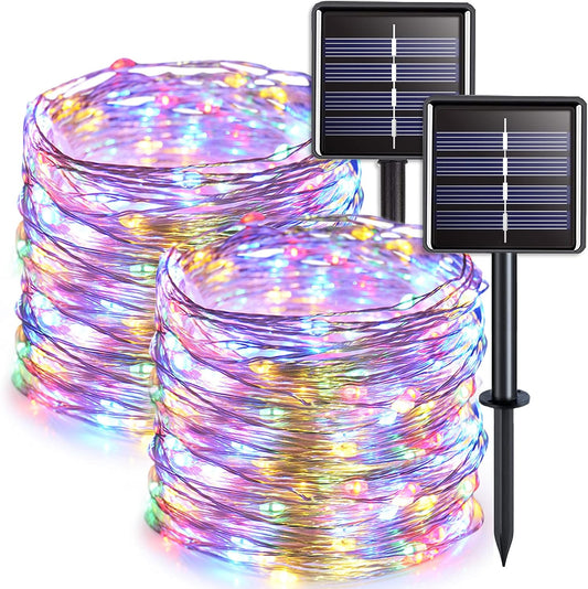 JMEXSUSS 2 Pack Solar String Lights Outdoor Waterproof, Each 33FT 100 LED Multi Colored Solar Fairy Lights, 8 Modes Easter String Light for Yard Patio Tree Garden Christmas Easter Decorations
