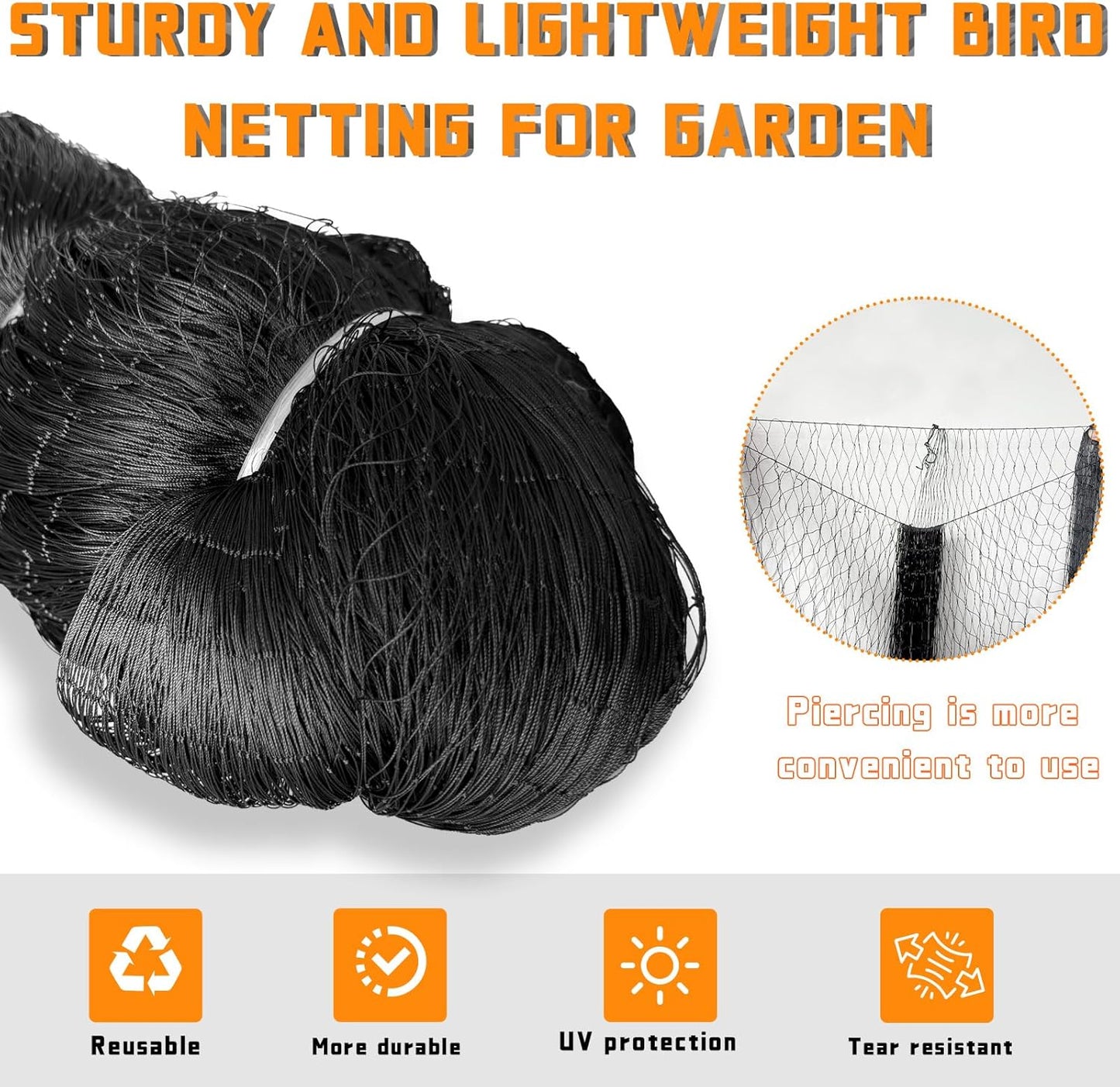 Bird Netting for Garden Heavy Duty Nylon Mesh Garden Netting for Garden Protection Bird Fence Plant Netting Protection Against Birds, Deer, Squirrels and Other Animals (25x100FT)