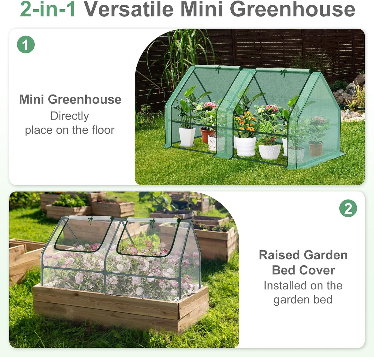 Aoodor 6 x 3 x 3 ft Mini Greenhouse with 2 Zipper Doors, Water-Resistant, UV-Protected for Flowers, Vegetables, and Herbs, Includes 3 Covers