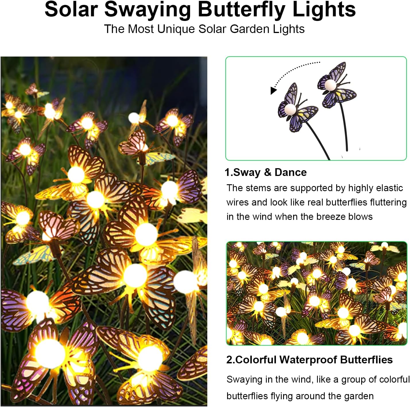 Solar Garden Butterfly Lights, 6 Pack 48 LED Solar Swaying Lights, Swaying in The Wind, Waterproof Firefly Light Outdoor Fairy Light for Garden Patio Yard Pathway Flower Bed Decoration