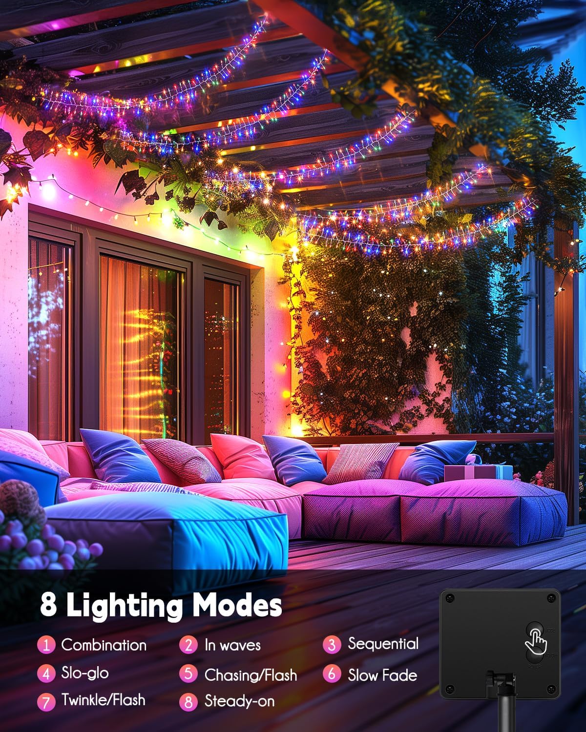 Brightown Solar String Lights, 20FT 240 LED Outdoor Decorations (Multicolor, 19.6Ft)