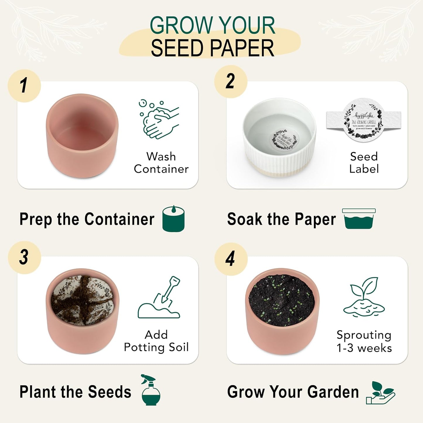 The Growing Candle, Chai Scented, 8oz Ceramic Pot, Aromatherapy Candles for Home, 100% Soy, Adelyn