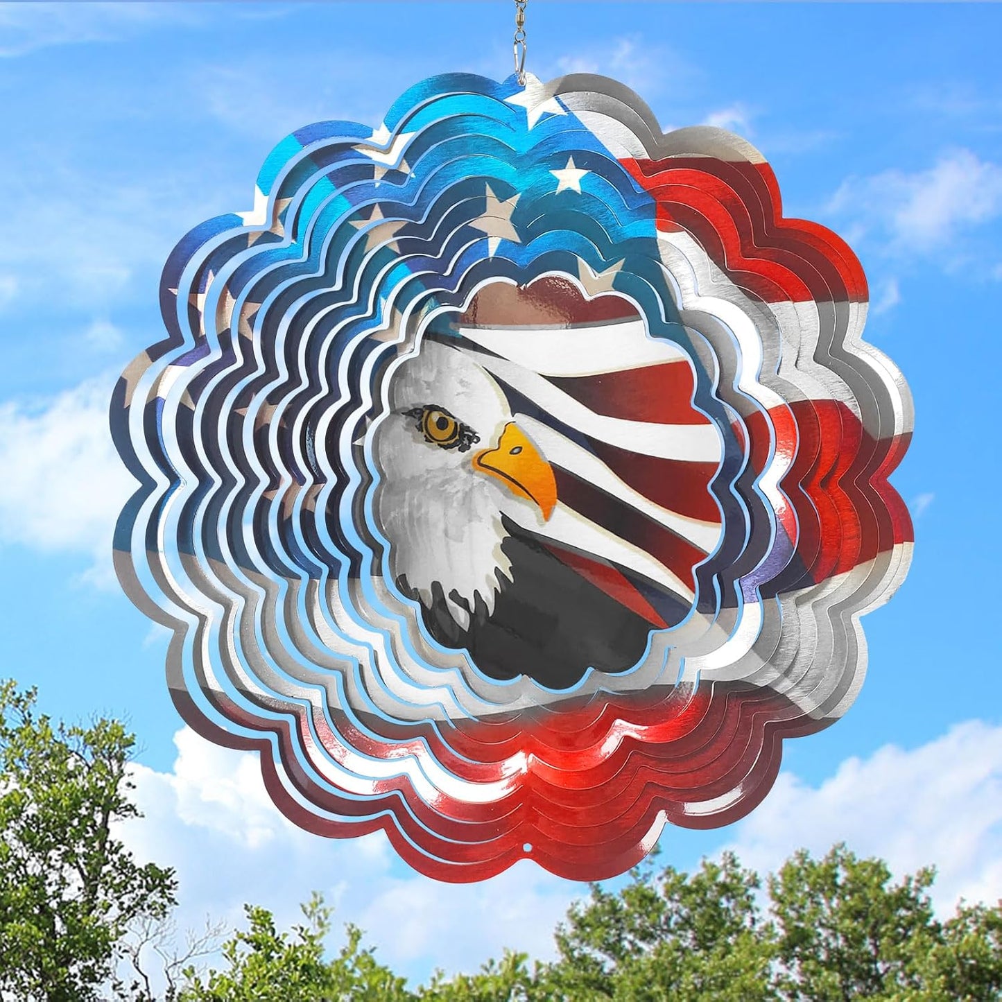 American Flag Wind Spinner - Patriotic Eagle Design | 12In 3D Holographic Hanging Wind Sculptures & Spinners, Outdoor Yard & Garden Decor for 4th of July, Memorial Day | Gift for Men, Women