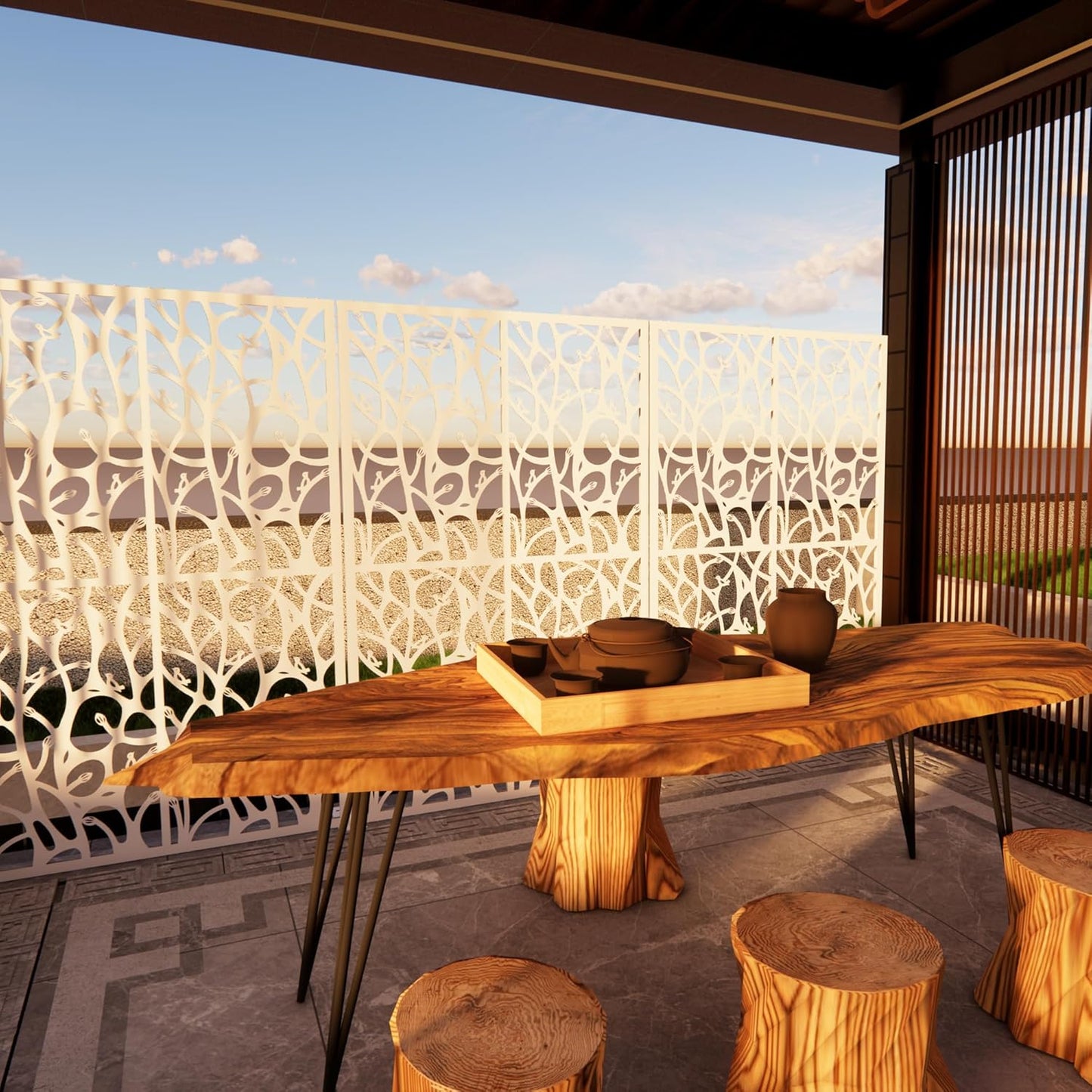 2 Pack Metal Privacy Screens 72" H Outdoor Privacy Screens Panels Outdoor and Indoor Bird Pattern Divider for Balcony Patio Garden Room Divider(White,2 Pack)