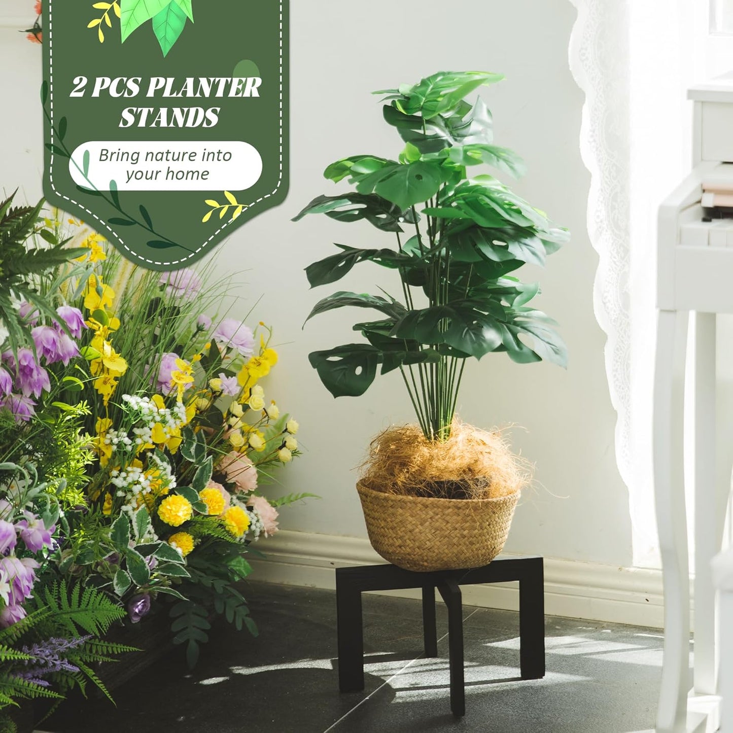 HPC DECOR 2 Pack Wood Plant Stand-Mid Century Modern Planter Stands-Wooden Flower Pot Stands Riser,Low Short Plant Stands Indoor-Modern Minimalist Wooden Stool for Plant Pot Holder, Fit 5-15 Inch Pot.