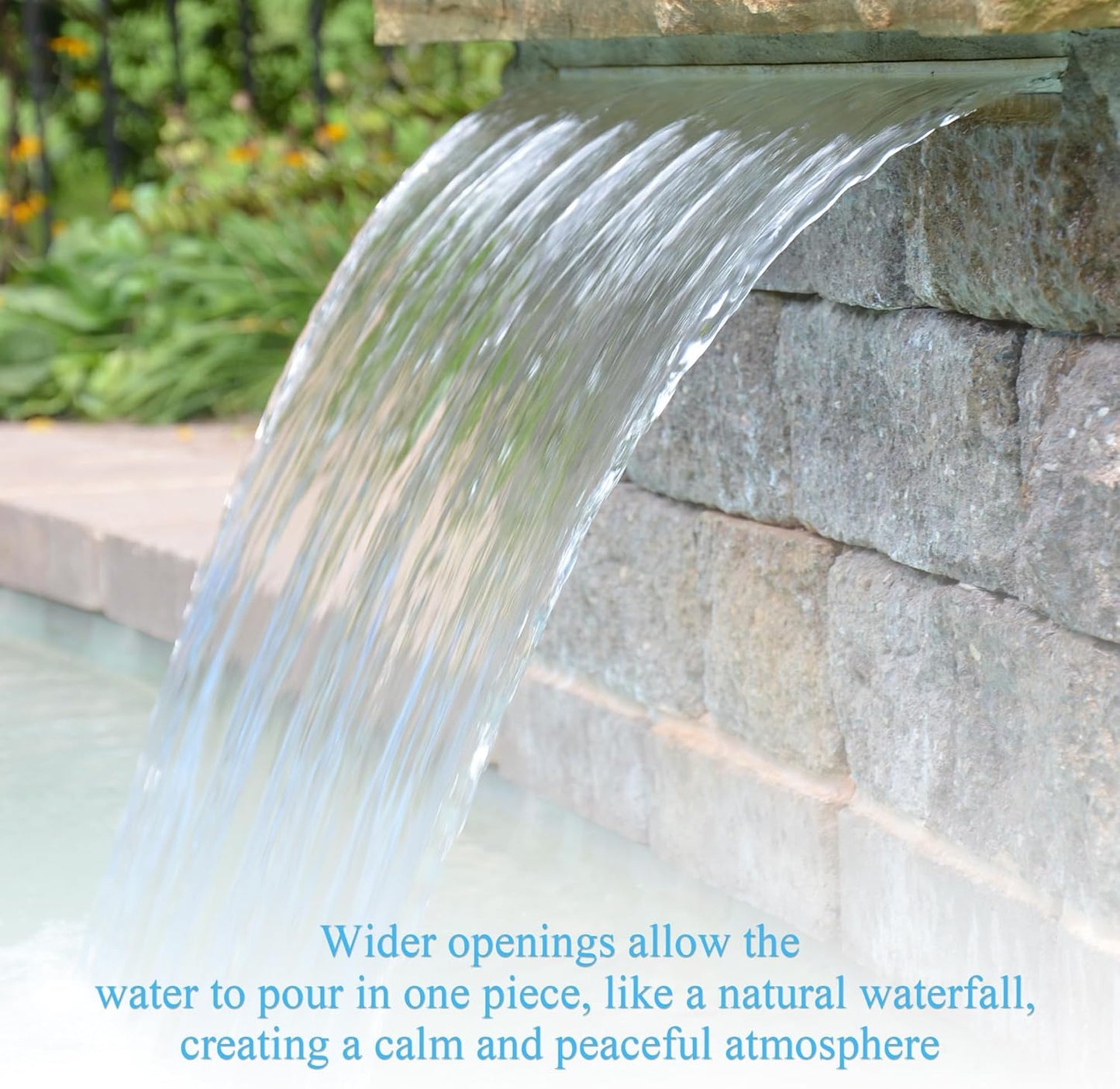 12 Inch Pool Fountain 304 Stainless Steel Waterfall Spillway with Pipe Connector Kits, Wider Water Flow Sheer Descent Platform Water Feature Fountain for Swimming Pool, Outdoor Garden Decor