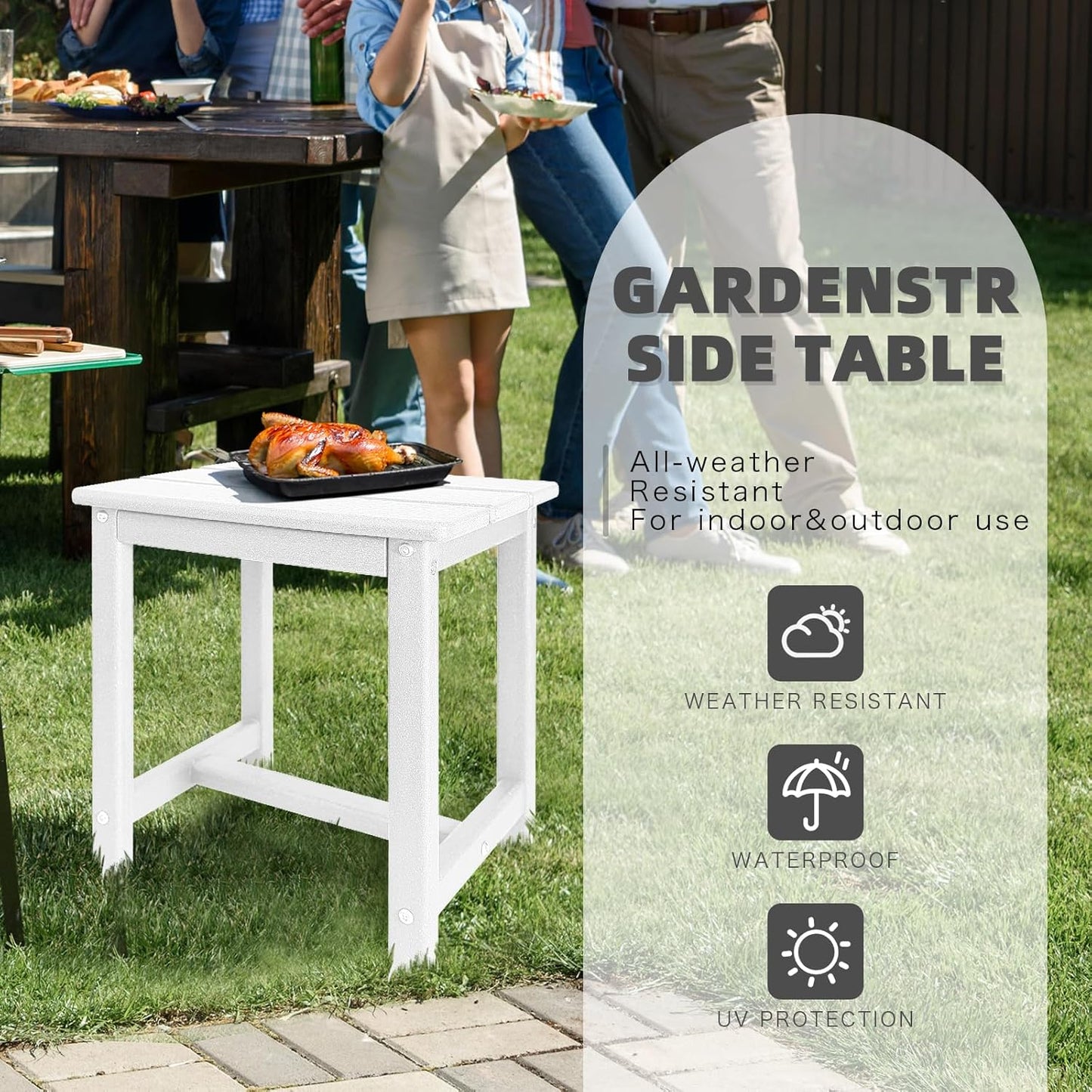 Adirondack Square Side Table,one-Tier Outdoor end Table, Patio Side Table for Pool,Porch,Backyard,Relaxing Companion (White)