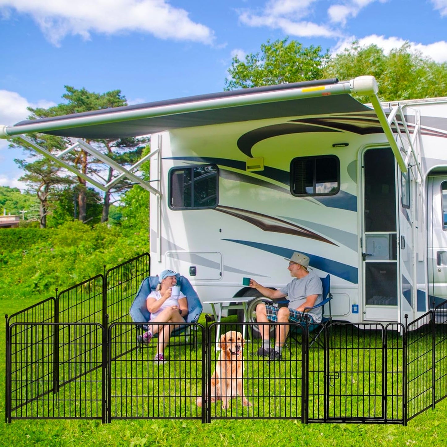 ADAVIN 24 in(H) Garden Fence with Low Threshold Door,14 Panels Total 34.5 Ft(L) Dog Fence Outdoor for Yard, Animal Barrier Fence, Outdoor or Indoor Modular Fencing, Garden Fence Border