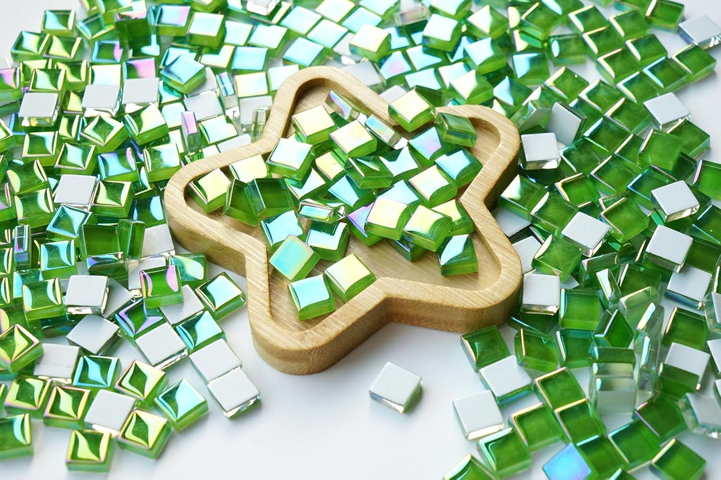 335PCS Lush Green Iridescent Mosaic Tiles, 300G Small Glass Perfect for DIY Crafts and Home Decoration, Ideal for Creative Art Projects, Great for Artists and Mosaic Lovers