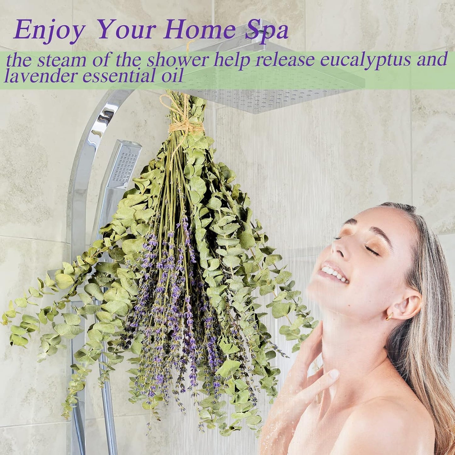 120 PCS Dried Eucalyptus Stems & Lavender Flowers Bundle for Shower, 17'' Natural Real Live Eucalyptus Leaves Greenery Stems & Aromatic Lavender Shower Plant,Gift for Mother,Fragrance, Decor