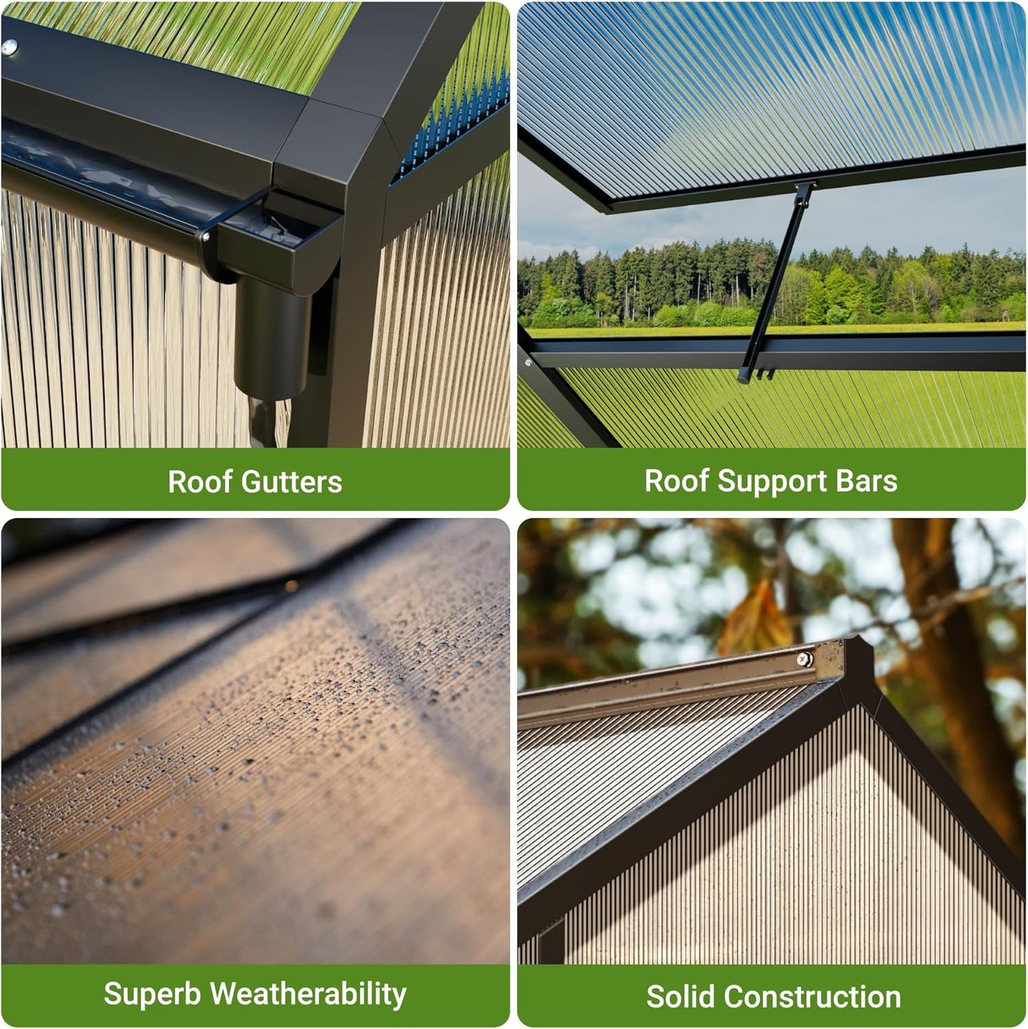 8x12 FT Greenhouse for Outdoors, Quick Setup Polycarbonate Greenhouse with Roof Vent, Aluminum Large Walk-in Green House for Outside Garden Backyard, Black