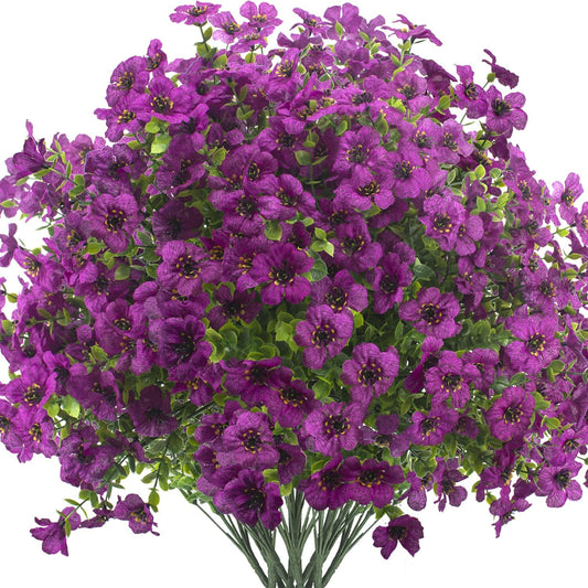 Artificial Fake Flowers for Outdoor Spring Decoration, 16 Bundles Faux Silk Colorful UV Resistant Realistic for Outside Porch Patio Home Yard Garden Planters Pots Window Box (Light Purple)