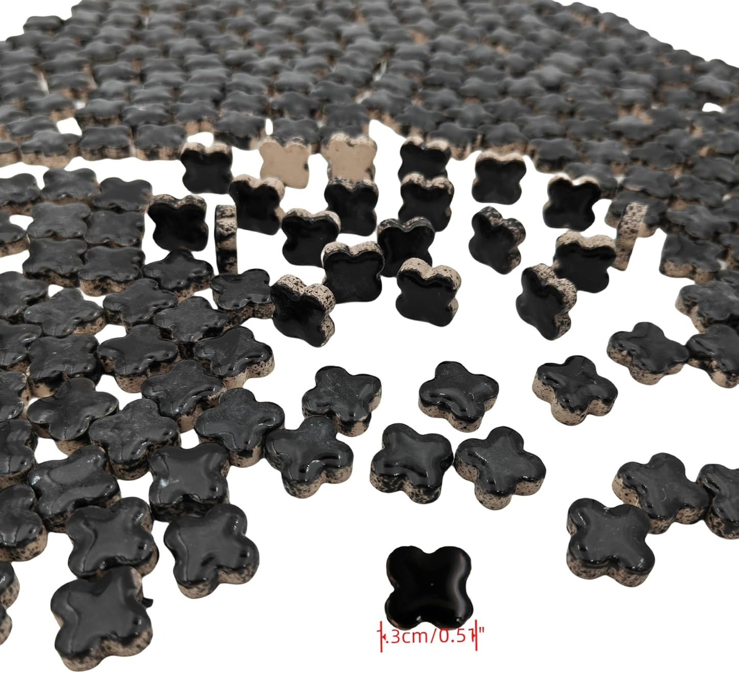 500g/1.1lb Random Color Irregular Ceramics Mosaic Tiles,DIY Making Creative Ceramic Mosaic Tiles for DIY Craft Plates Flowerpots Vases Cups Mosaic Making Supplies (Black Lucky Clover)