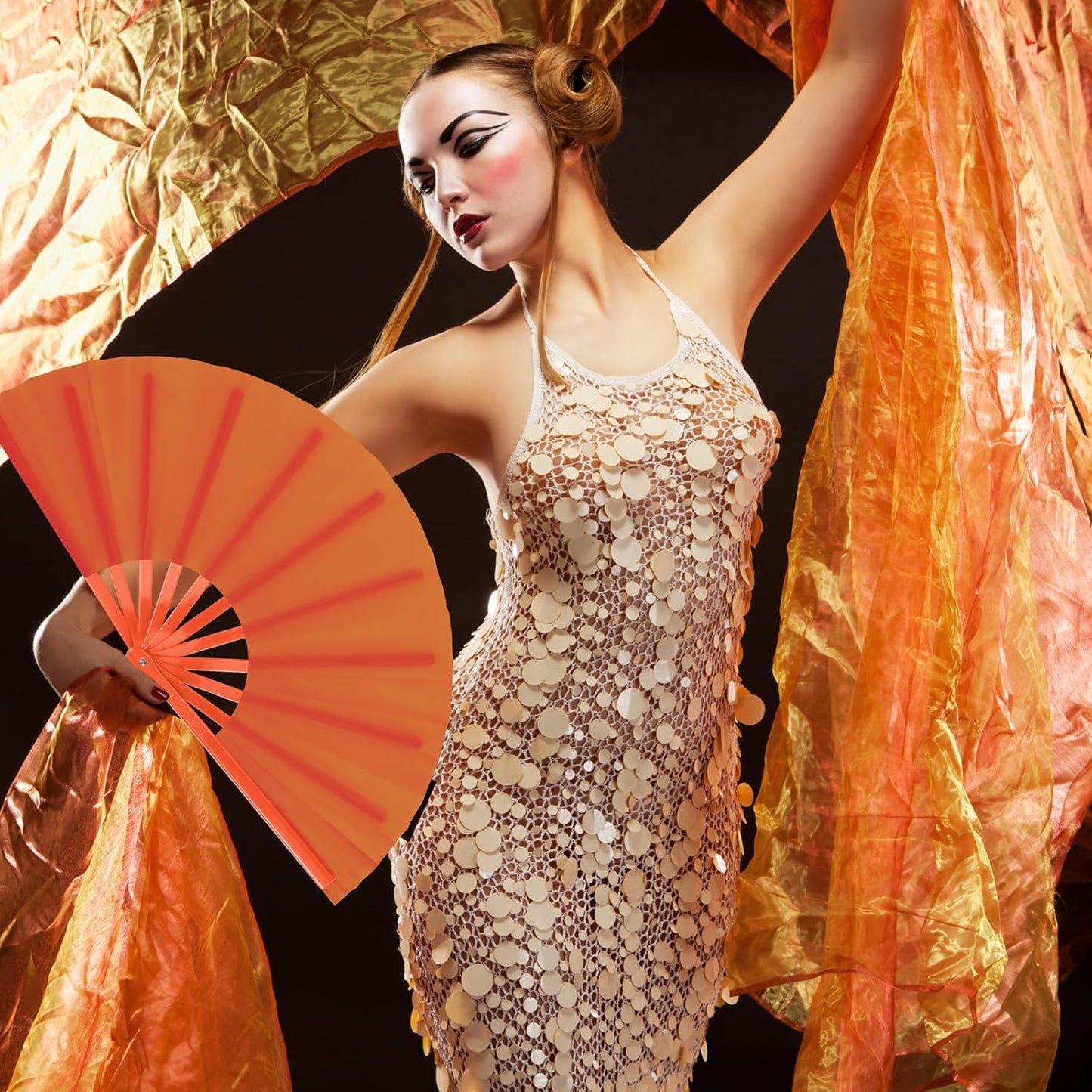 Blulu 4 Pcs 13 Inch Large Folding Hand Fans for Line Dancing Big Clapping Popping Raves Fans Bulk for Dancing Boots on The Ground Festival Party Decoration(Classic Style, Retro Color)