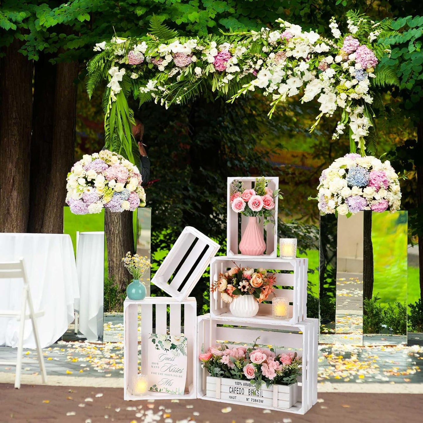 Soaoo 5 Pcs Decorative Nesting Wooden Crates for Storage Display 5 Size Large Small Rustic Wood Decorative Storage Crates with Handle Farmhouse Crate Box Container Made from Pine(Painted White)