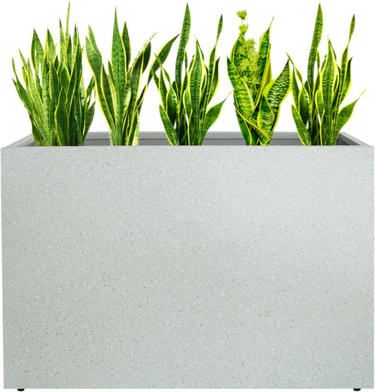 Metal Planter Box Rectangular Planter, 35.5" Lx 10" Wx 28" H Terrazzo White Large Planters with Drainage Holes, Galvanized Steel Tall Planters for Patio/Porch