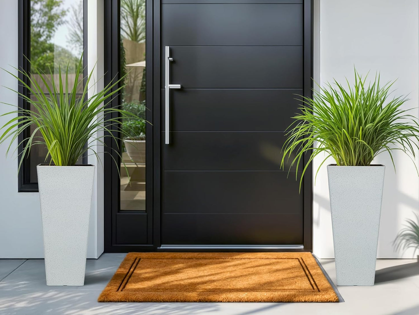 28" Tall Planters for Indoor Outdoor Plants, Set of 2 Large Tapered Flower Pots, Modern Plant Containers for Patio, Garden, Porch, Balcony or Home Decor, White Terrazzo, Durable & UV-Resistant