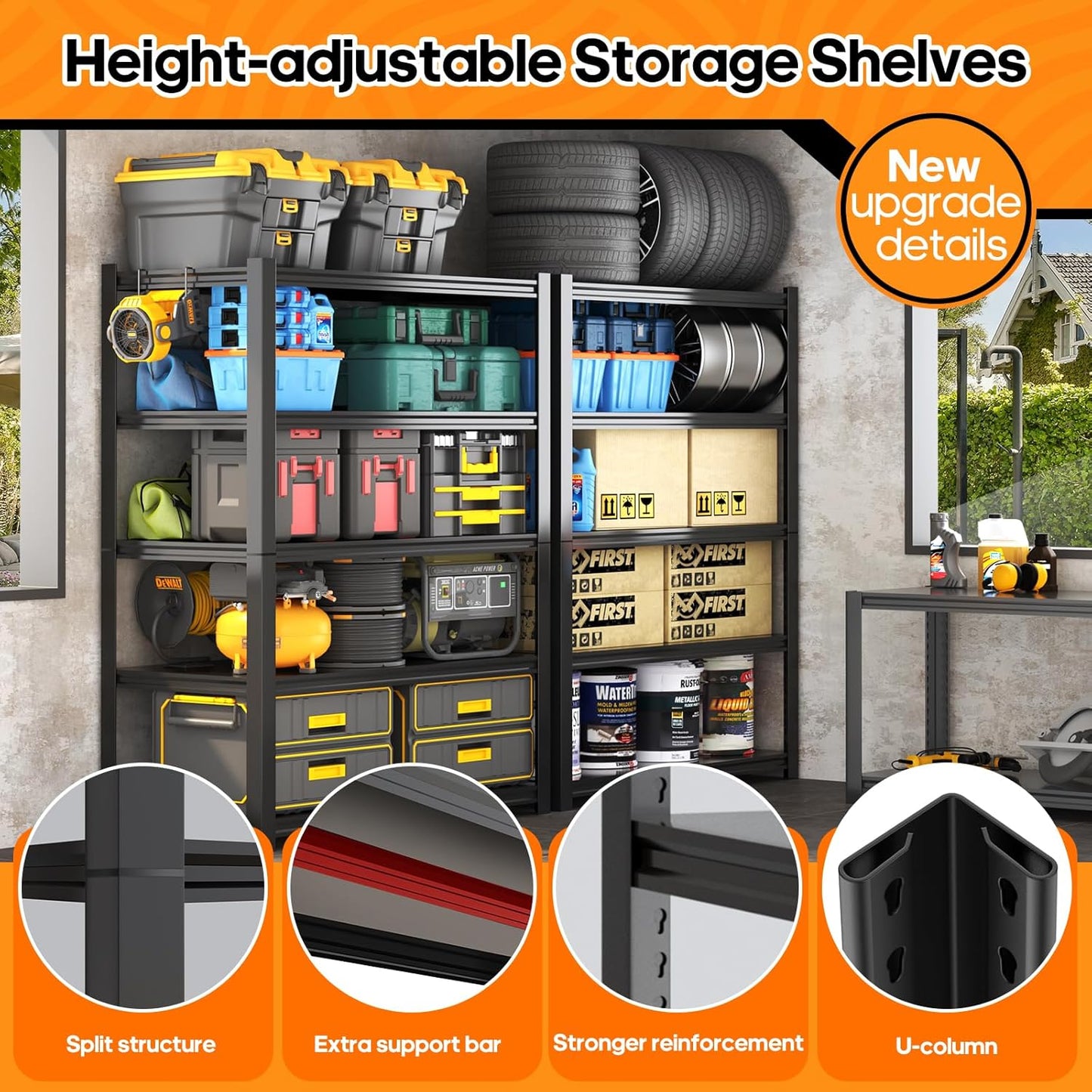 Garage Shelving Heavy Duty,5 Tier Adjustable Metal Shelving Storage Rack,Storage Shelves,48" Wx20 Dx72.2 H,Industrial Shelving Unit for Basement,Warehouse,Garage Organization.1 Pack