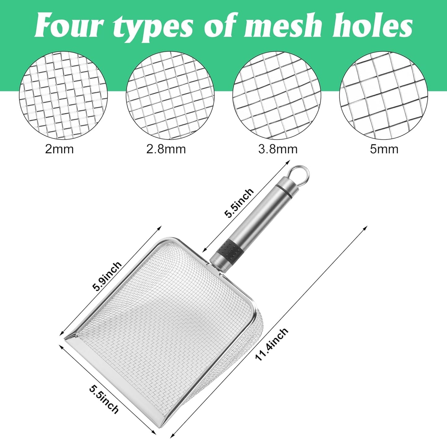 Adnee 4 Pcs Gardening Soil Sifter-5" W Garden Sieve Sifter with Handle (2/2.8/3.8/5 mm Mesh)-Portable Gardening Sifter for Gradening Sand Soil Dirt Compost