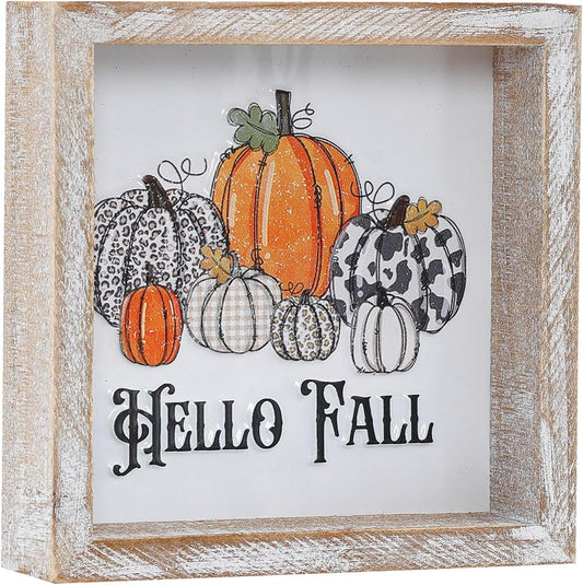 Embossed Pumpkin Sign, Farmhouse Autumn Decorations, Wooden Fall Tiered Tray Decor for Shelf Cubicle Desk Mantel, Rustic Thanksgiving Table Decor