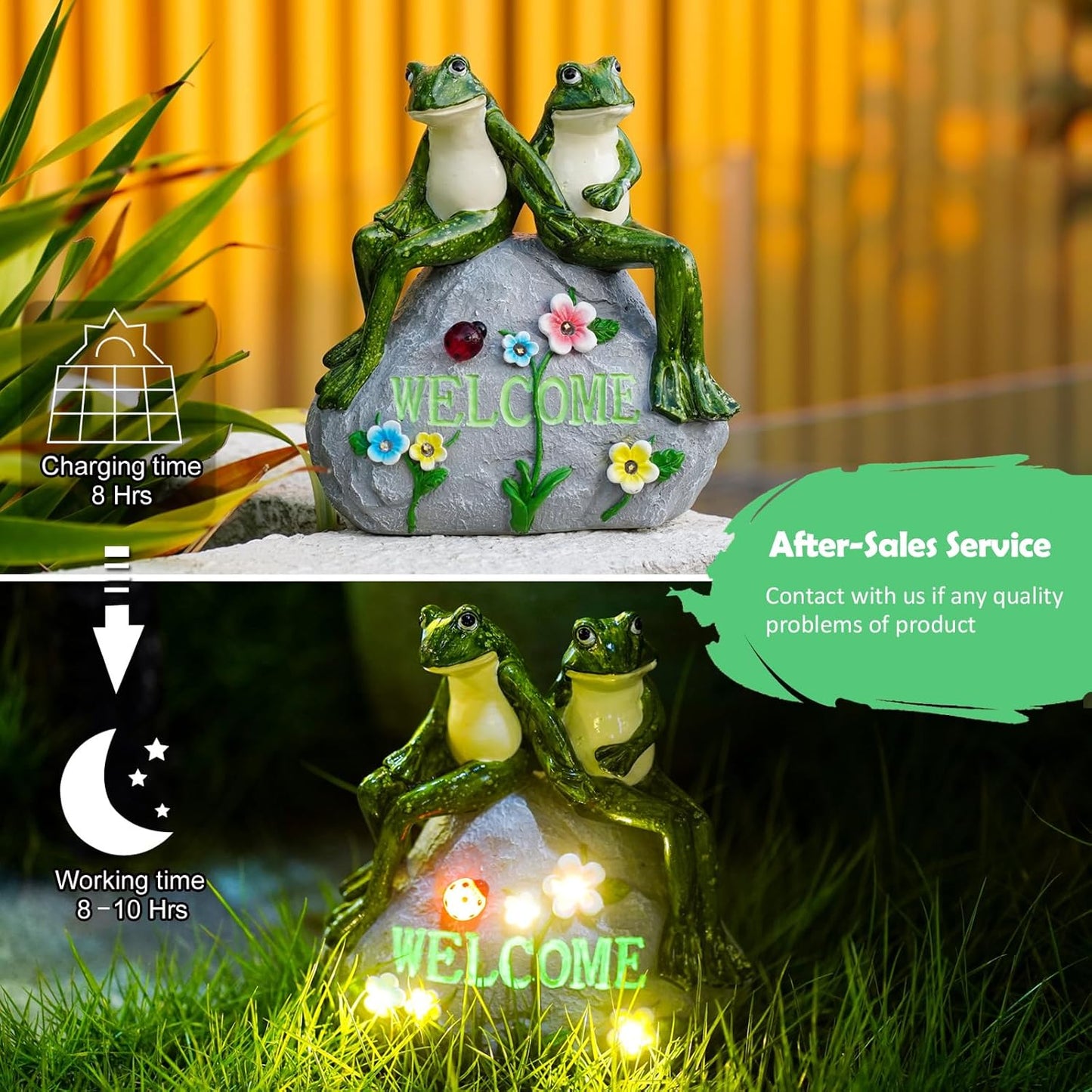 Nacome Garden Outdoor Statues Frog with Succulent and 7 LED Lights - Lawn Decor for Patio, Balcony, Yard Ornament - Unique Housewarming Gifts