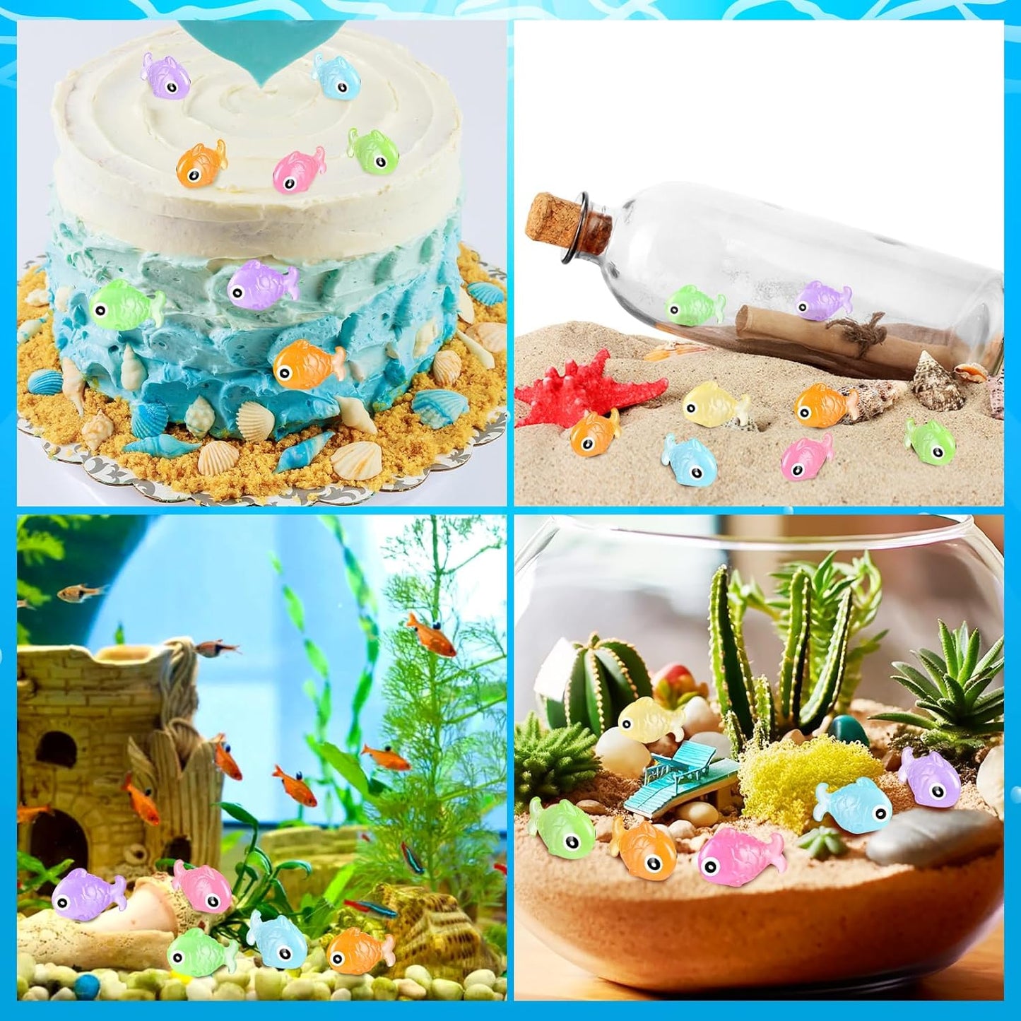 96Pcs Luminous Mini Resin Fish, Miniature Glow in Dark Fish Figurines for Garden, Aquarium, Dollhouse Decor & Crafts