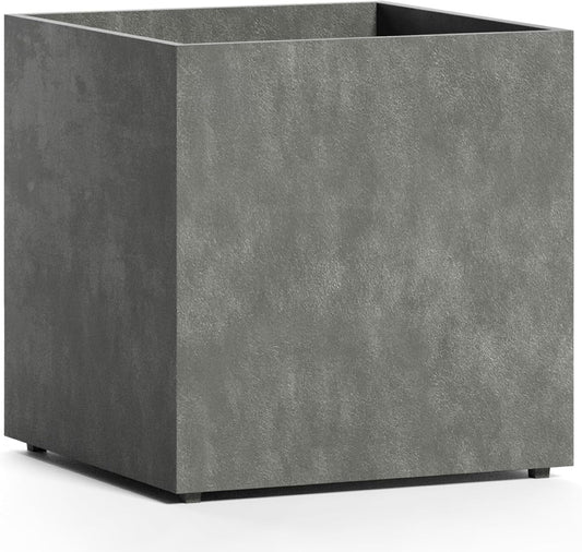 Reglito Cube Planter – Fiberglass Indoor/Outdoor and Weather-Resistant Large Planter (Grey Stone, 39.4" L x 39.4" W x 40" H)