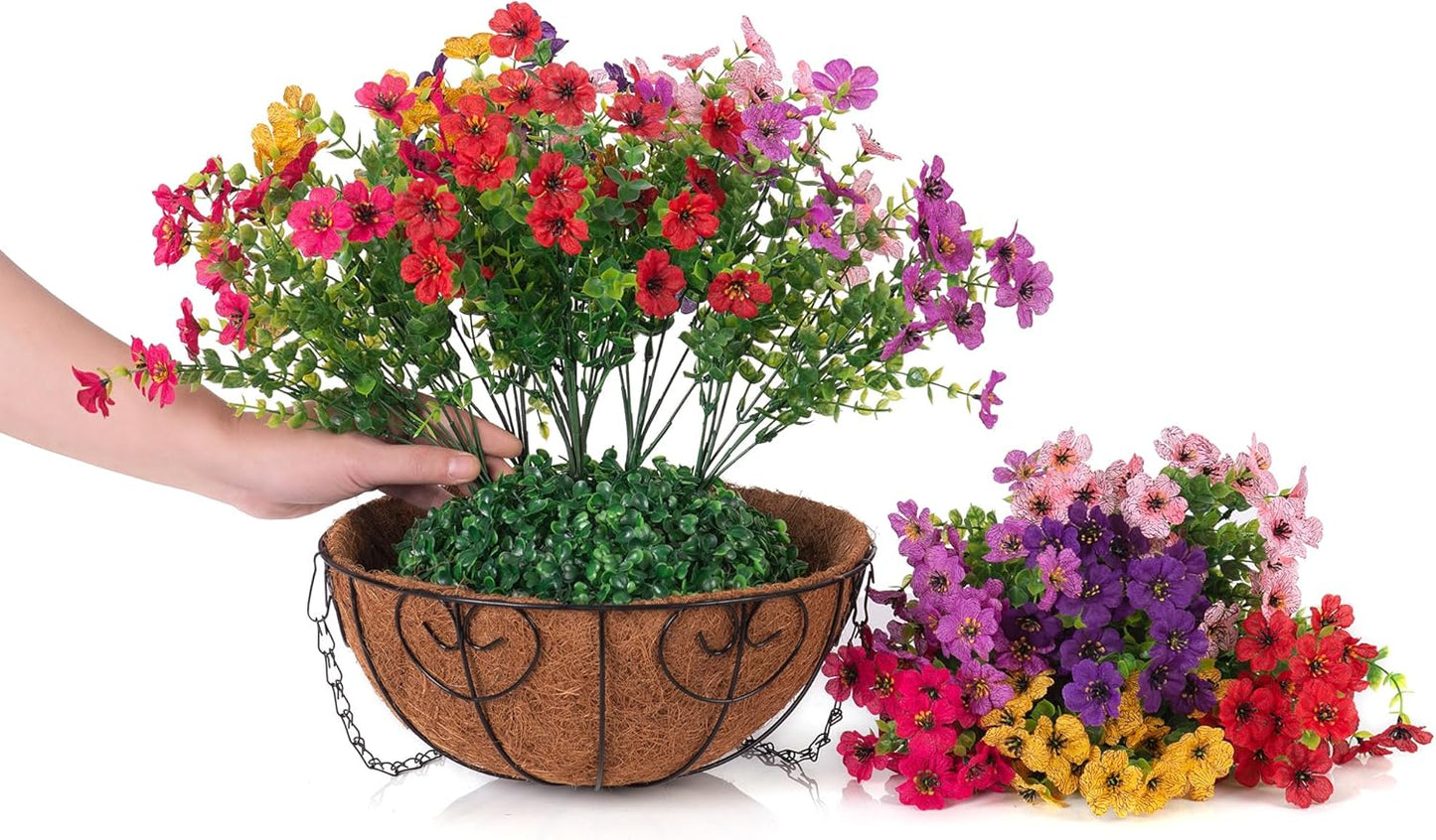 Artificial Fake Hanging Plants Flowers with Basket Outdoor Decor Faux Silk Dasiy Flower Arrangements in Pot Planter for Porch Home Indoor Patio Garden Yard Decoration