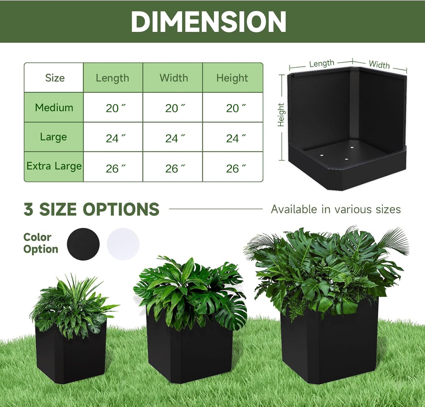 Steel Planter Box-26"x26"x26"-Large Square Planter Box-Outdoor Indoor-Cube Steel Planter Heavy Duty Black Metal Planter Flower Pot Commercial Residential for Home Garden Porch Hotel Patio