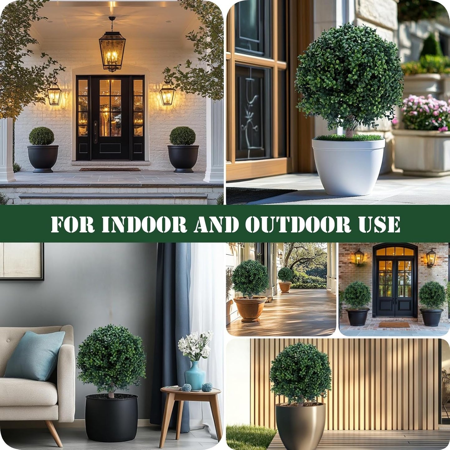 23.6 Inches Set of 2 Artificial Boxwood Topiary Ball Tree with Ground Spike, Faux Bushes UV Resistant Faux Greenery Shrubs, Fake Boxwood Plants for Indoor, Front Porch Decor, Garden, Yard