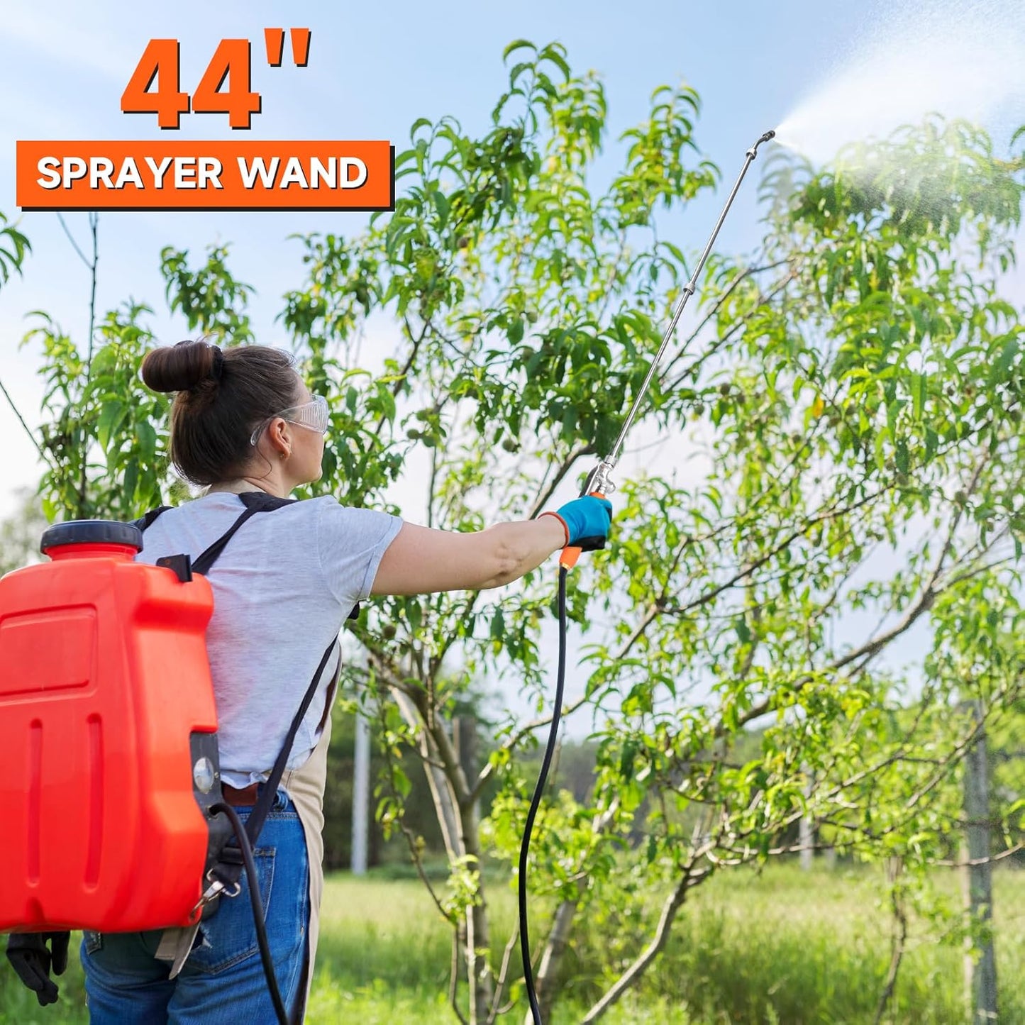 All Metal 44 Inches Replacement Sprayer Wand, Garden Hose Watering Wand with 3/4'' Brass Connector, 1/4" & 3/8" Brass Barb for Most Sprayer Hoses, Built-in Stainless Steel & 2 Hose Clamps