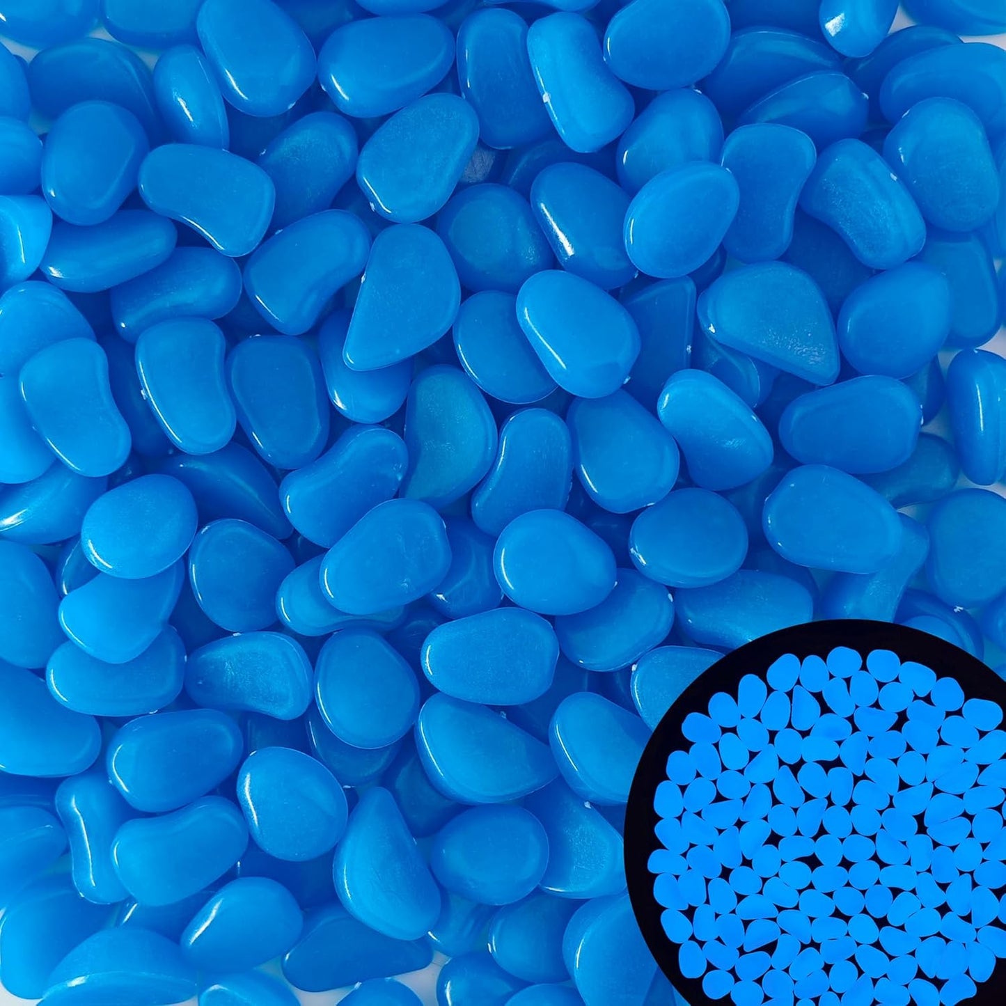 1.4LB 25-27mm Blue Glow in The Dark Pebbles Fish Tank Rocks Outdoor Glowing Rocks Luminous Stones for Walkway Pathway Backyard Glow in The Dark Rocks for Garden