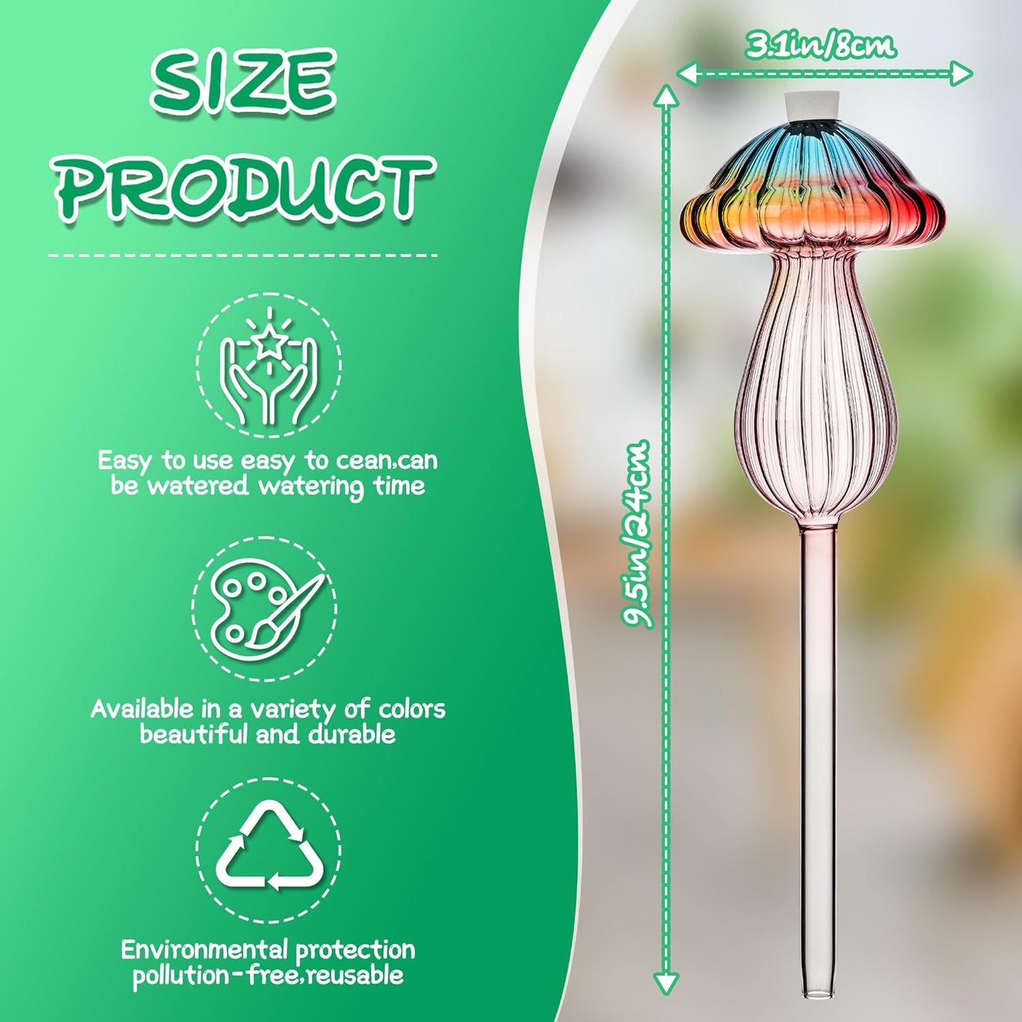 Plant Watering Globes Mushroom, Rainbow Gradient Color Plant Watering Devices, Self Watering Planter Insert, Self Watering Globes - Watering Bulbs for Indoor Plants for Travel Vacation (2 PCS)