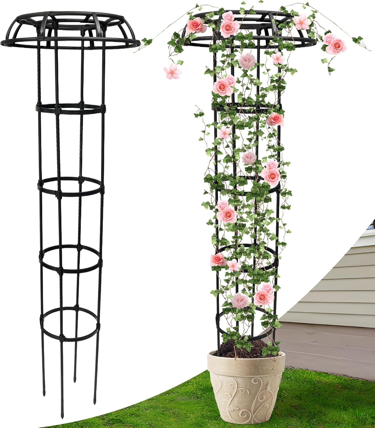 65 Inch Garden Trellis for Climbing Plants Outdoor, Mushroom Top Trellis for Potted Plants, Vines, Roses, Clematis, and Vegetables, Plant Trellis Support 1 Pack