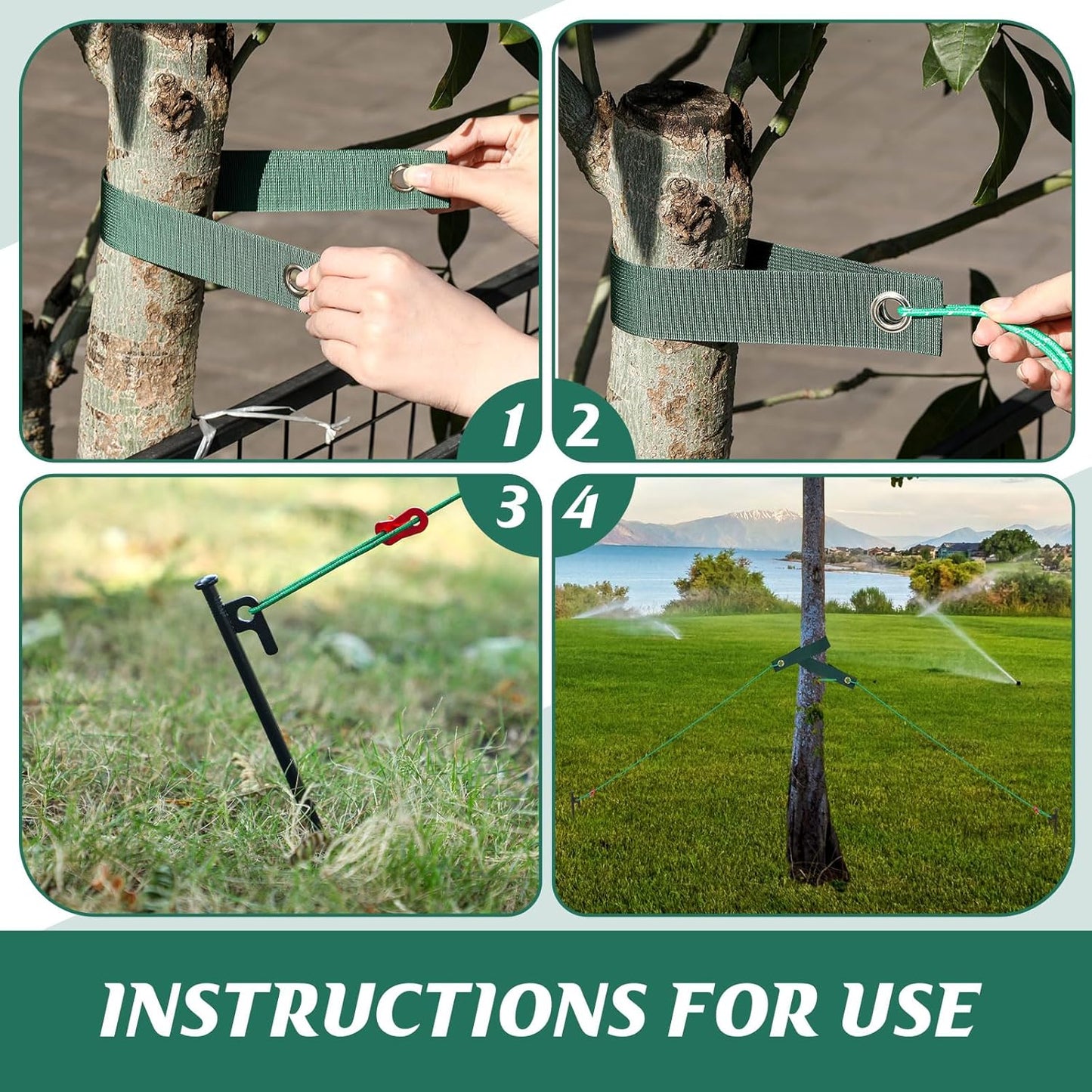 Suzile 180 Pcs Tree Stake Kit, Heavy Duty Tree Staking and Supports for Leaning Trees Include 11. 8'' Steel Stakes 15. 8'' Support Straps 13. 12 ft Ropes for Anchoring Hurricane Protection (Green)