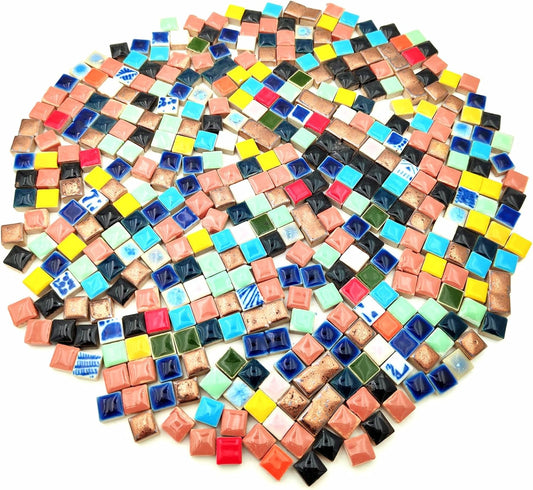 500g/1.1lb Random Color Irregular Ceramics Mosaic Tiles,DIY Making Creative Ceramic Mosaic Tiles for DIY Craft Plates Flowerpots Vases Cups Mosaic Making Supplies (Mix Square)