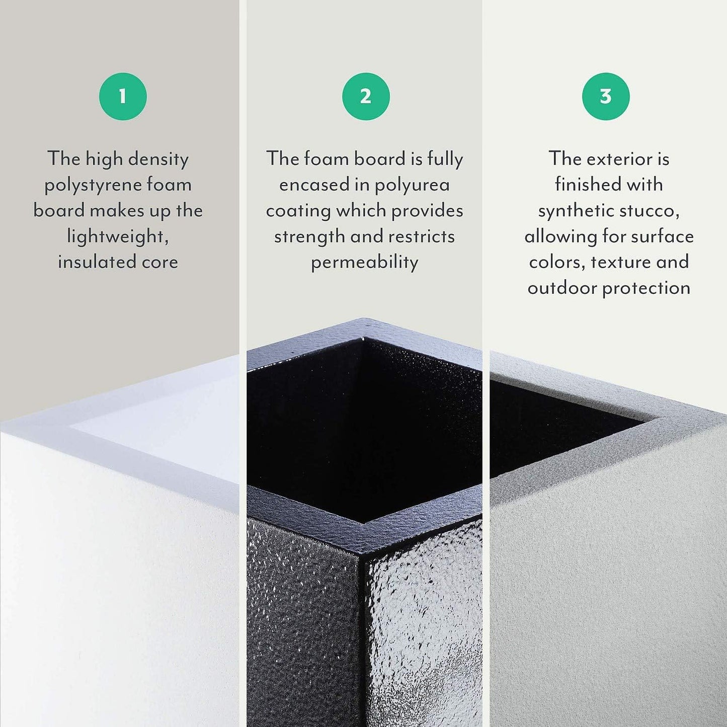 PolyStone Milan Tall Modern Outdoor/Indoor Rectangular Trough Planter, 17" L X 46" W X 19" H, Lightweight, Heavy Duty, Weather Resistant, Polymer Finish, Commercial and Residential (Chocolate Brown)