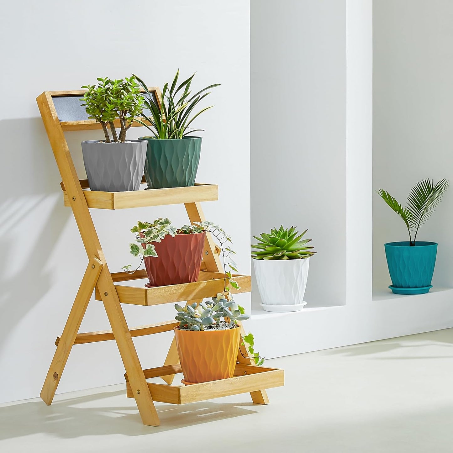 FaithLand 6-Pack 6-Inch Plastic Plant Pots with Saucers | Thickened PP Material, Modern Wave Texture, Enhanced Drainage for Indoor/Outdoor Garden Plants | White Value Set